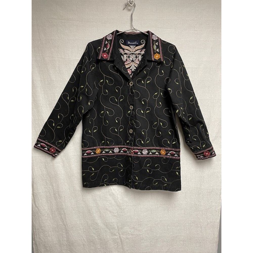 Denim & Co Women's Floral Front Button Embroidered Jacket